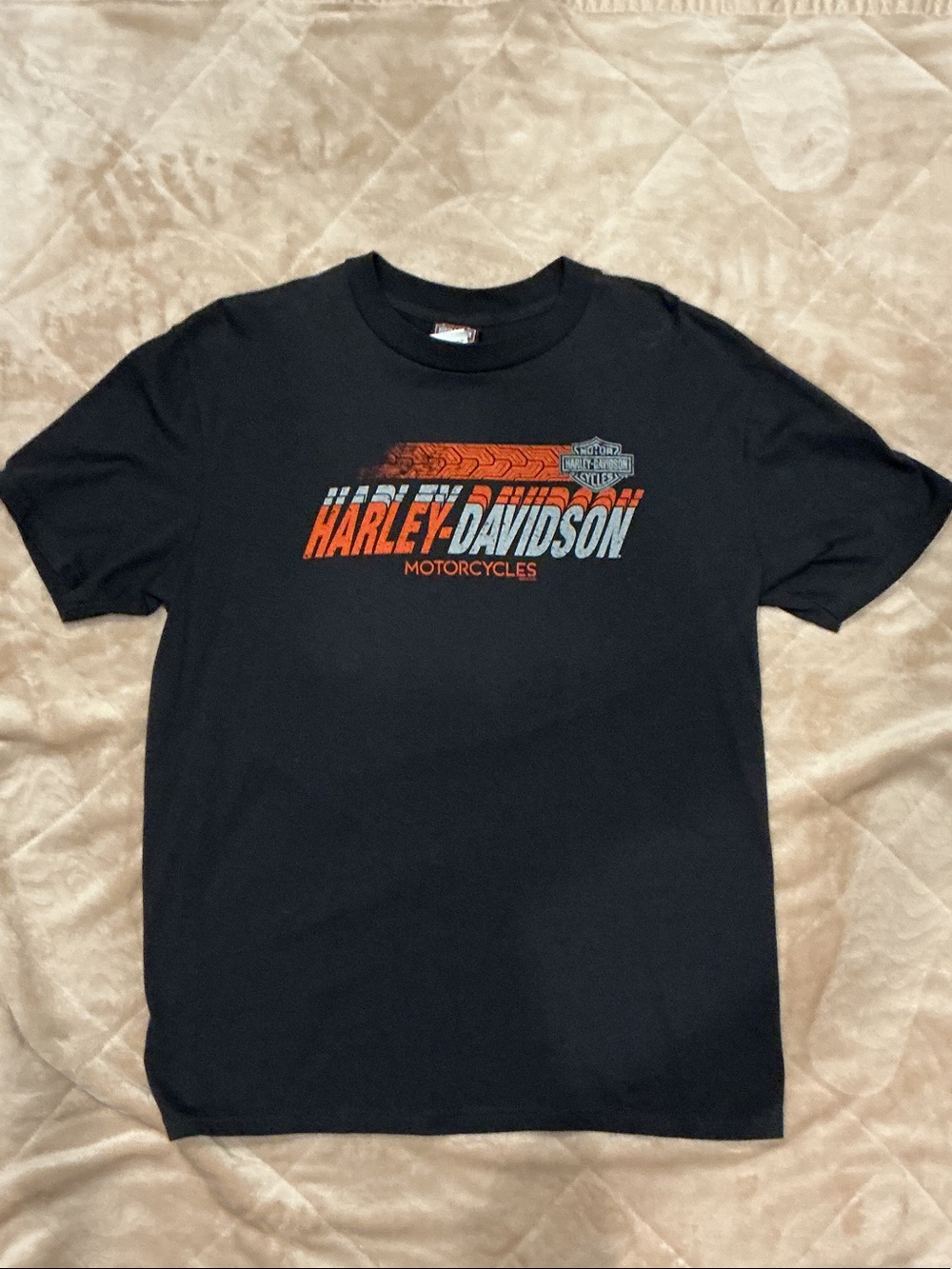 Harley-Davidson Black Tee with Orange and Light Blue Logo